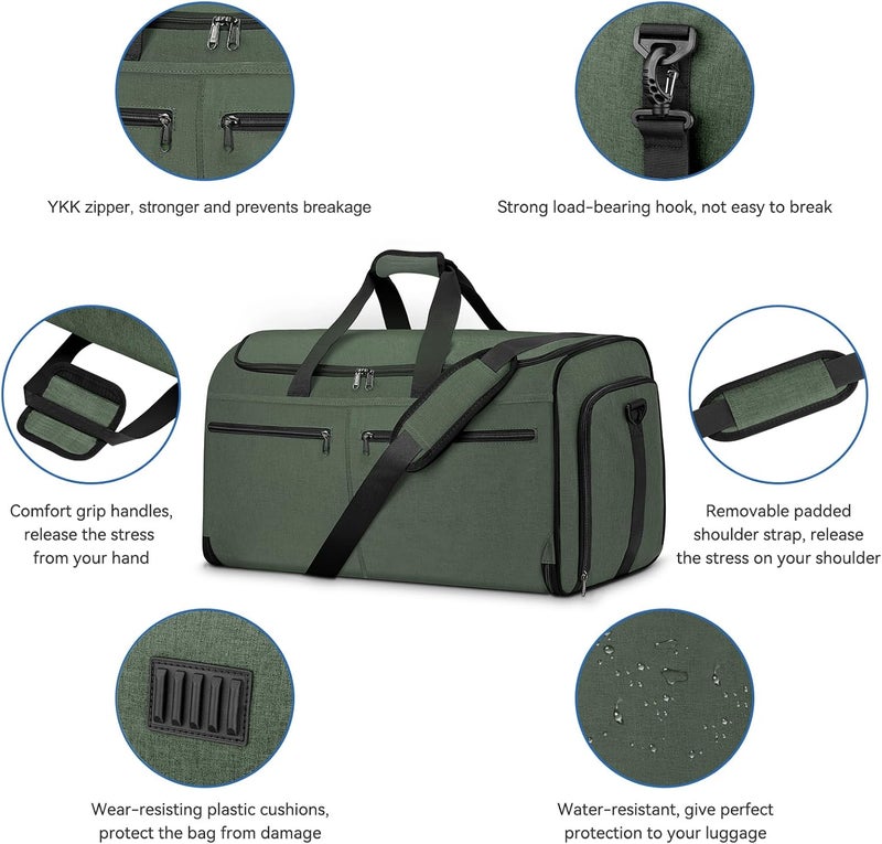 Bukere Garment Bags for Travel, Large Convertible Garment Duffel Bag for Men Women, Shoe Compartment, 2 in 1 Hanging Dress Suitcase Suit Travel Bags - Image 5